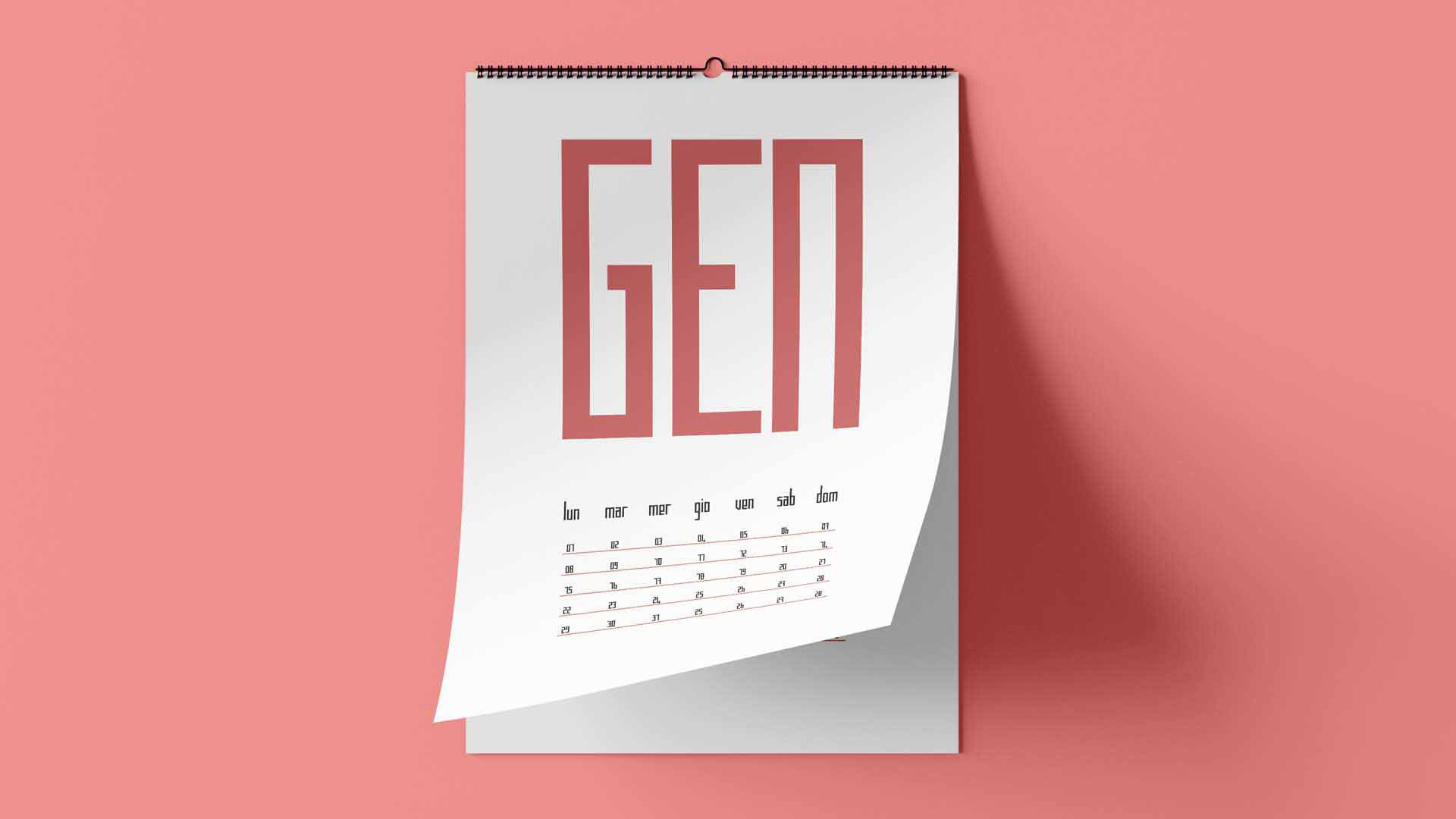 Mockup del calendario tipografico 2024 con il mese di gennaio.